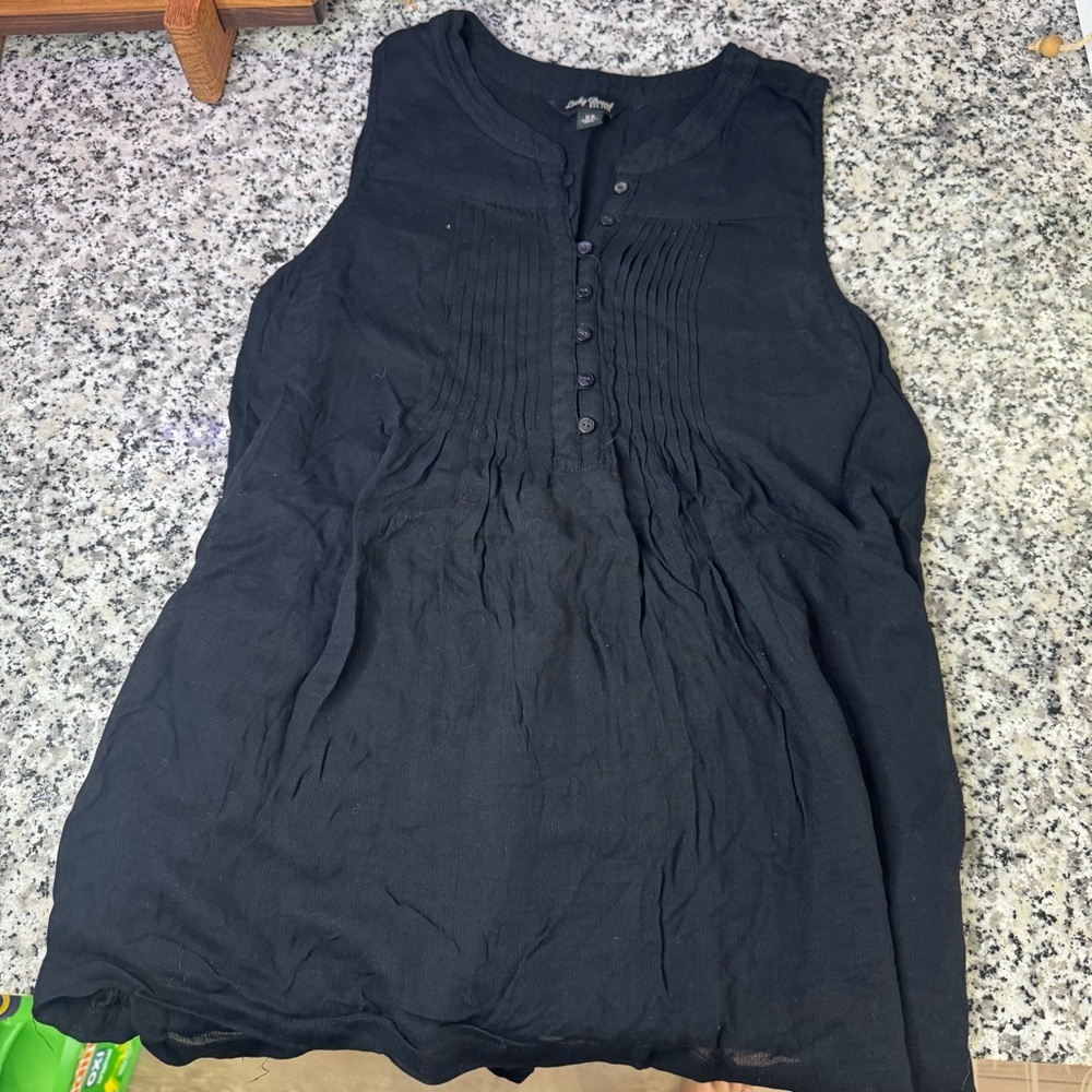 Lucky Brand Black Sleeveless Pintuck Cotton Top